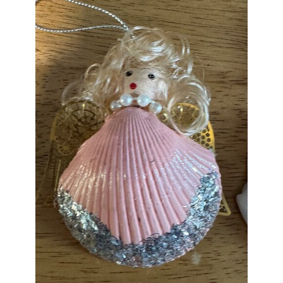 Angel & Fish Seashell Christmas Ornaments Set Beach Ocean Angel Art Sea - Picture 2 of 8